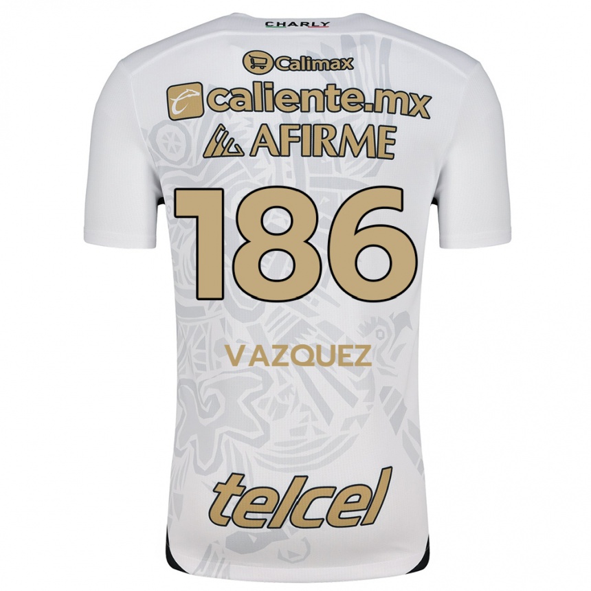 Vaikiškas Octavio Vázquez #186 Balta Juoda Išvykos Marškinėliai 2024/25 T-Shirt