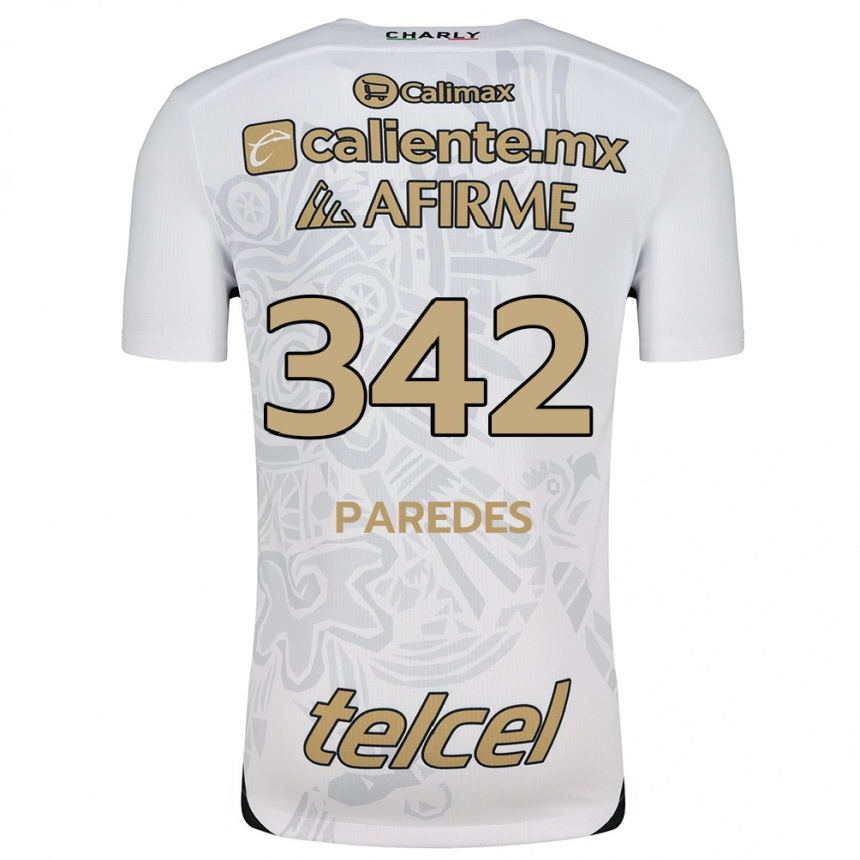 Vaikiškas Santiago Paredes #342 Balta Juoda Išvykos Marškinėliai 2024/25 T-Shirt