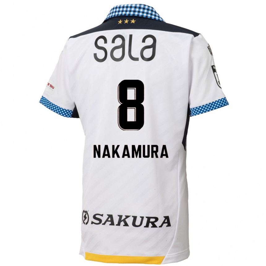 Vaikiškas Shunta Nakamura #8 Balta Juoda Išvykos Marškinėliai 2024/25 T-Shirt