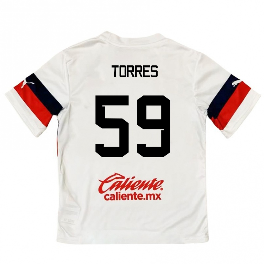 Vaikiškas Christian Torres #59 Balta Raudona Išvykos Marškinėliai 2024/25 T-Shirt