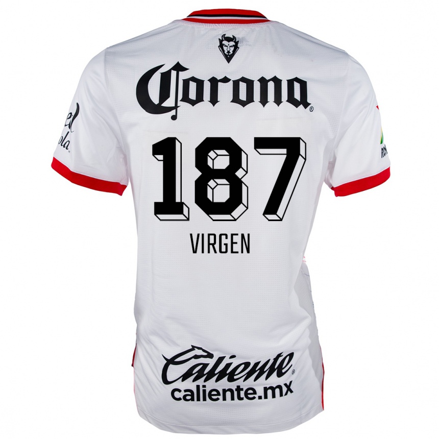 Vaikiškas Oswaldo Virgen #187 Balta Raudona Išvykos Marškinėliai 2024/25 T-Shirt