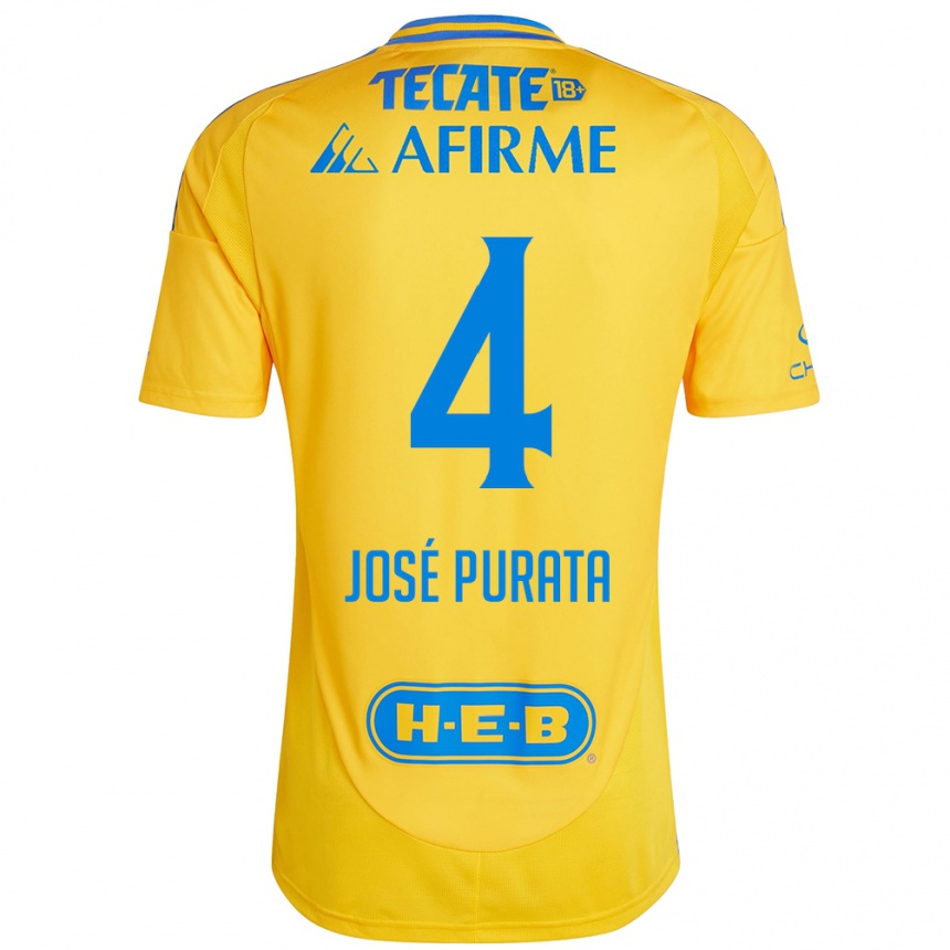 Vyrai Juan José Purata #4 Auksinė Geltona Namų Marškinėliai 2024/25 T-Shirt