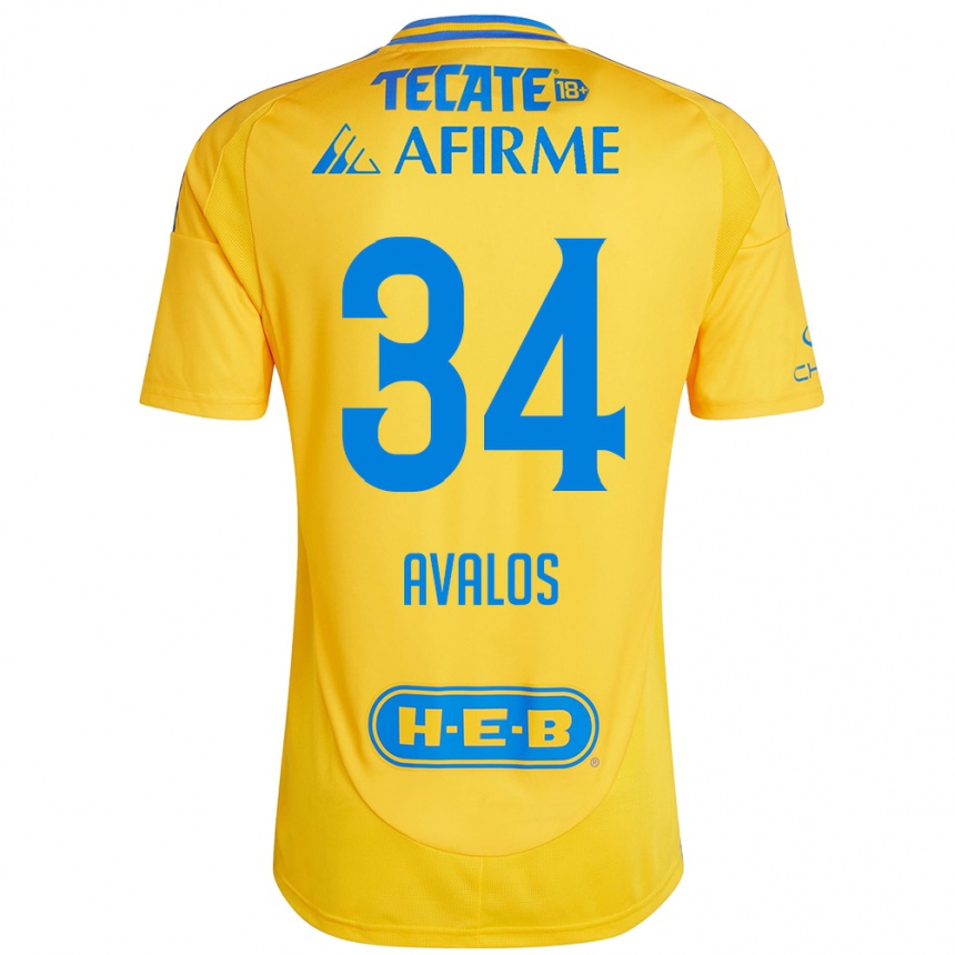 Vyrai Erick Avalos #34 Auksinė Geltona Namų Marškinėliai 2024/25 T-Shirt