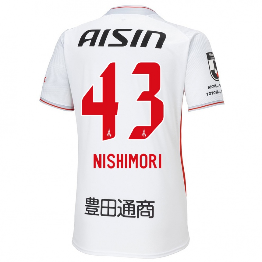 Vyrai Yuto Nishimori #43 Balta Geltona Raudona Išvykos Marškinėliai 2024/25 T-Shirt