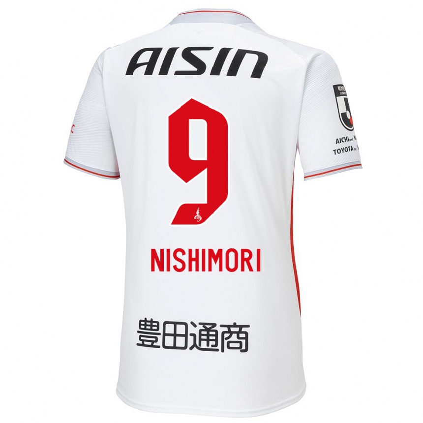 Vyrai Naoto Nishimori #9 Balta Geltona Raudona Išvykos Marškinėliai 2024/25 T-Shirt