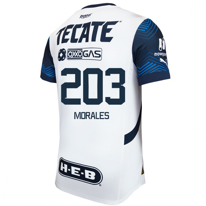 Moteriškas Alejandro Morales #203 Balta Mėlyna Išvykos Marškinėliai 2024/25 T-Shirt