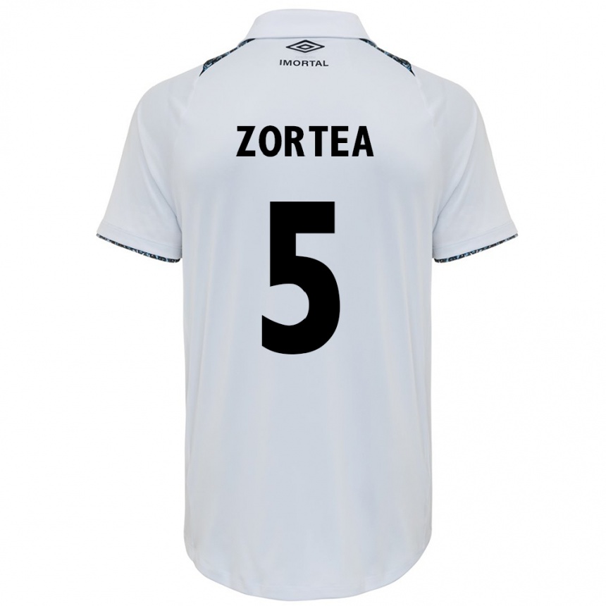 Moteriškas Bernardo Zortea #5 Balta Mėlyna Išvykos Marškinėliai 2024/25 T-Shirt