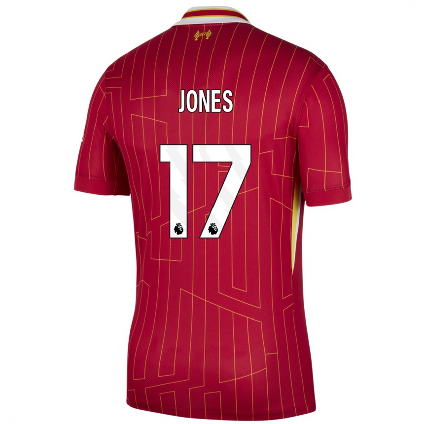 Vaikiškas Curtis Jones #17 Raudona Geltona Balta Namų Marškinėliai 2024/25 T-Shirt