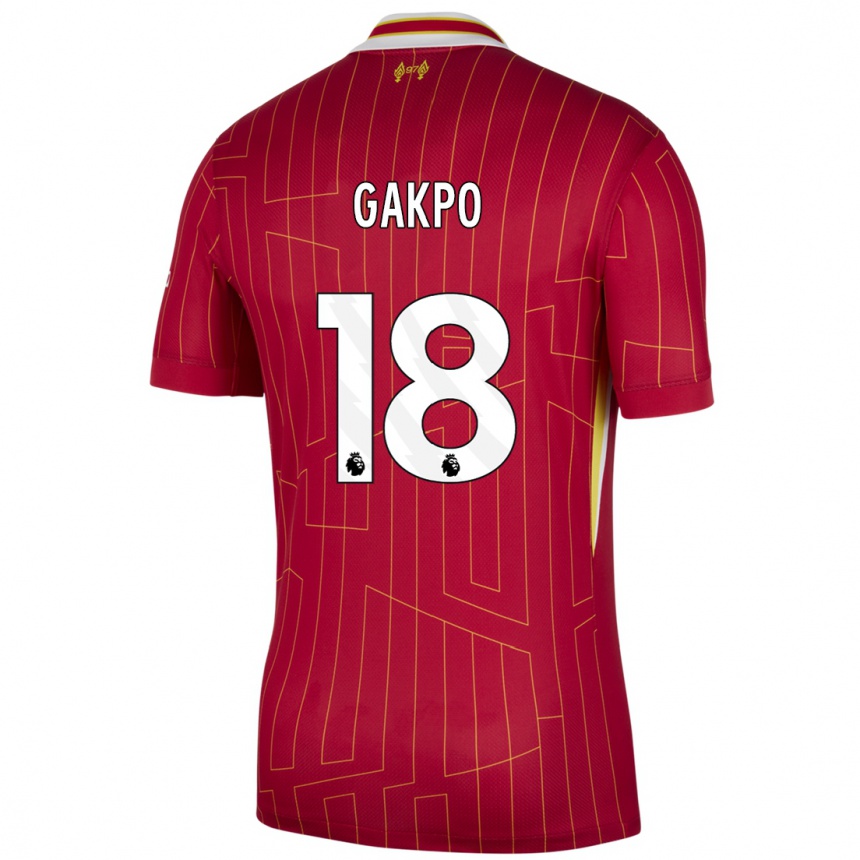 Vaikiškas Cody Gakpo #18 Raudona Geltona Balta Namų Marškinėliai 2024/25 T-Shirt