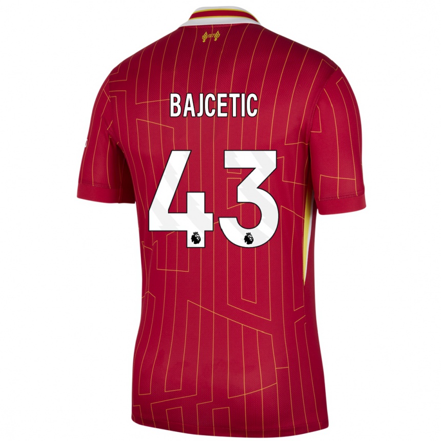 Vaikiškas Stefan Bajcetic #43 Raudona Geltona Balta Namų Marškinėliai 2024/25 T-Shirt