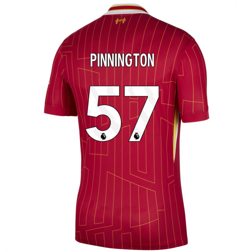 Vaikiškas Carter Pinnington #57 Raudona Geltona Balta Namų Marškinėliai 2024/25 T-Shirt