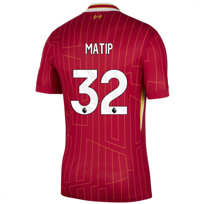 Vaikiškas Joel Matip #32 Raudona Geltona Balta Namų Marškinėliai 2024/25 T-Shirt