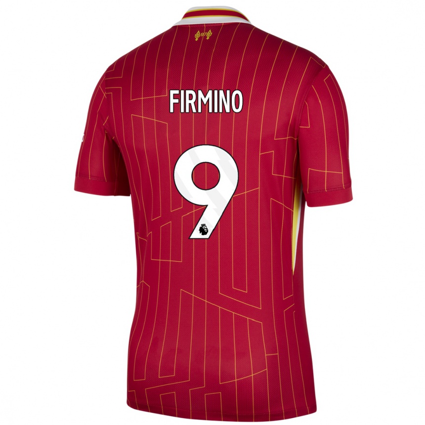 Vaikiškas Roberto Firmino #9 Raudona Geltona Balta Namų Marškinėliai 2024/25 T-Shirt