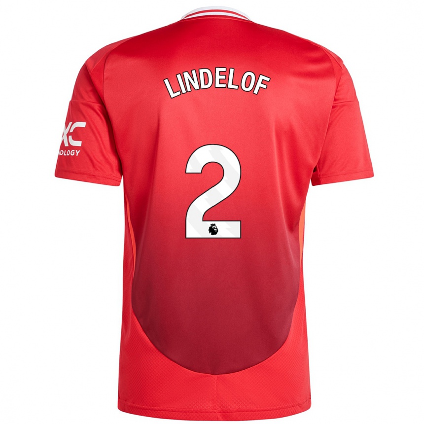 Vaikiškas Victor Lindelof #2 Ryškiai Raudona Namų Marškinėliai 2024/25 T-Shirt