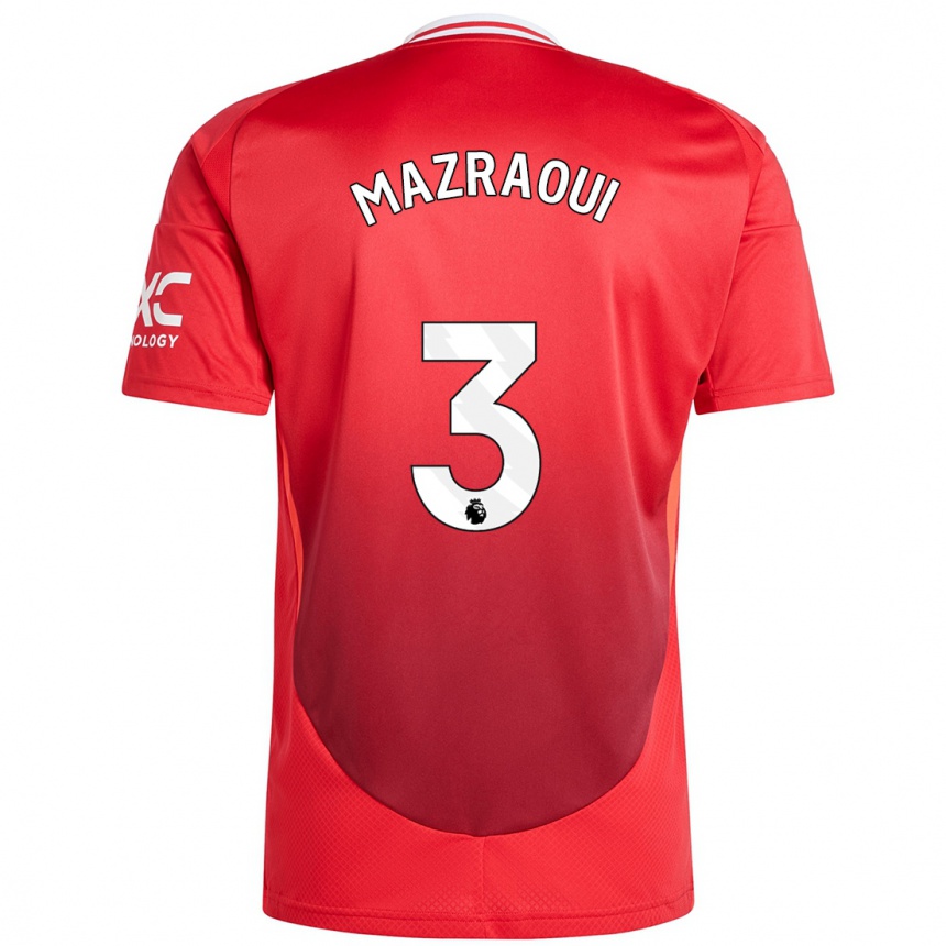 Vaikiškas Noussair Mazraoui #3 Ryškiai Raudona Namų Marškinėliai 2024/25 T-Shirt