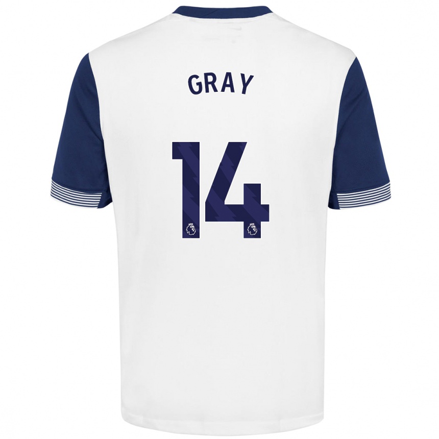 Vaikiškas Archie Gray #14 Balta Mėlyna Namų Marškinėliai 2024/25 T-Shirt