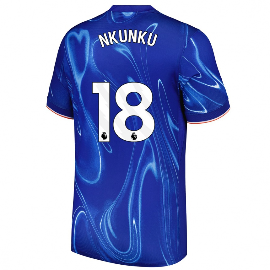 Vaikiškas Christopher Nkunku #18 Mėlyna Balta Namų Marškinėliai 2024/25 T-Shirt