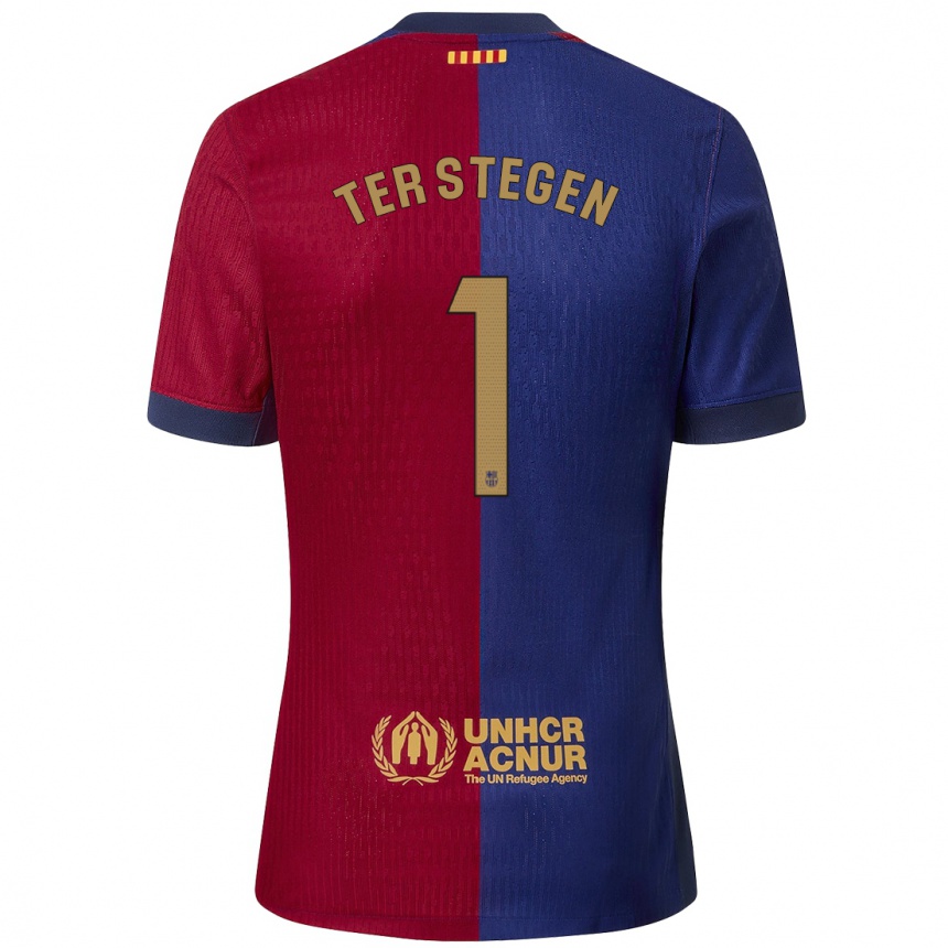 Vaikiškas Marc-Andre Ter Stegen #1 Mėlyna Raudona Namų Marškinėliai 2024/25 T-Shirt