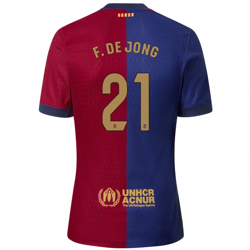 Vaikiškas Frenkie De Jong #21 Mėlyna Raudona Namų Marškinėliai 2024/25 T-Shirt