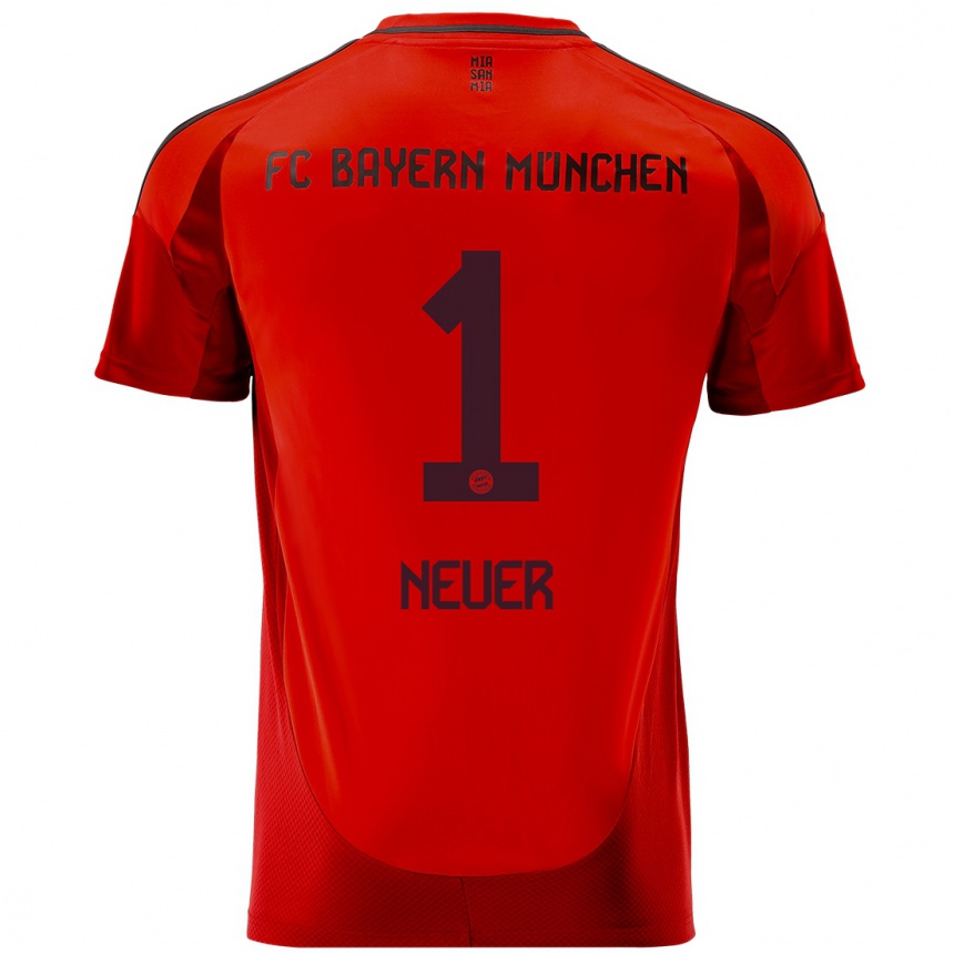 Vaikiškas Manuel Neuer #1 Raudona Namų Marškinėliai 2024/25 T-Shirt