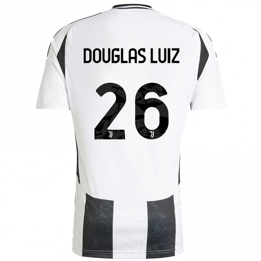 Vaikiškas Douglas Luiz #26 Balta Juoda Namų Marškinėliai 2024/25 T-Shirt