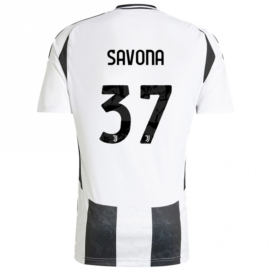 Vaikiškas Nicolo Savona #37 Balta Juoda Namų Marškinėliai 2024/25 T-Shirt