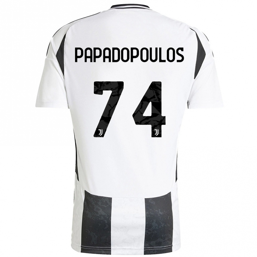 Vaikiškas Christos Papadopoulos #74 Balta Juoda Namų Marškinėliai 2024/25 T-Shirt