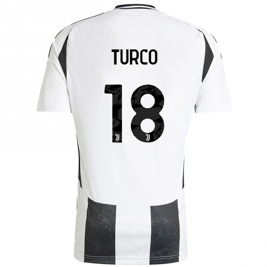 Vaikiškas Nicolo Turco #18 Balta Juoda Namų Marškinėliai 2024/25 T-Shirt