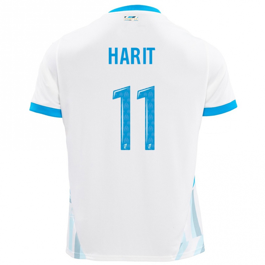 Vaikiškas Amine Harit #11 Baltas Dangus Mėlynas Namų Marškinėliai 2024/25 T-Shirt