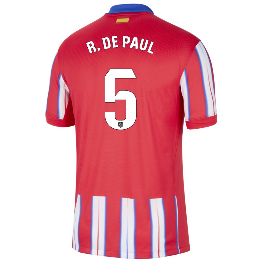 Vaikiškas Rodrigo De Paul #5 Raudona Balta Mėlyna Namų Marškinėliai 2024/25 T-Shirt