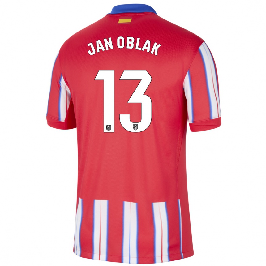 Vaikiškas Jan Oblak #13 Raudona Balta Mėlyna Namų Marškinėliai 2024/25 T-Shirt