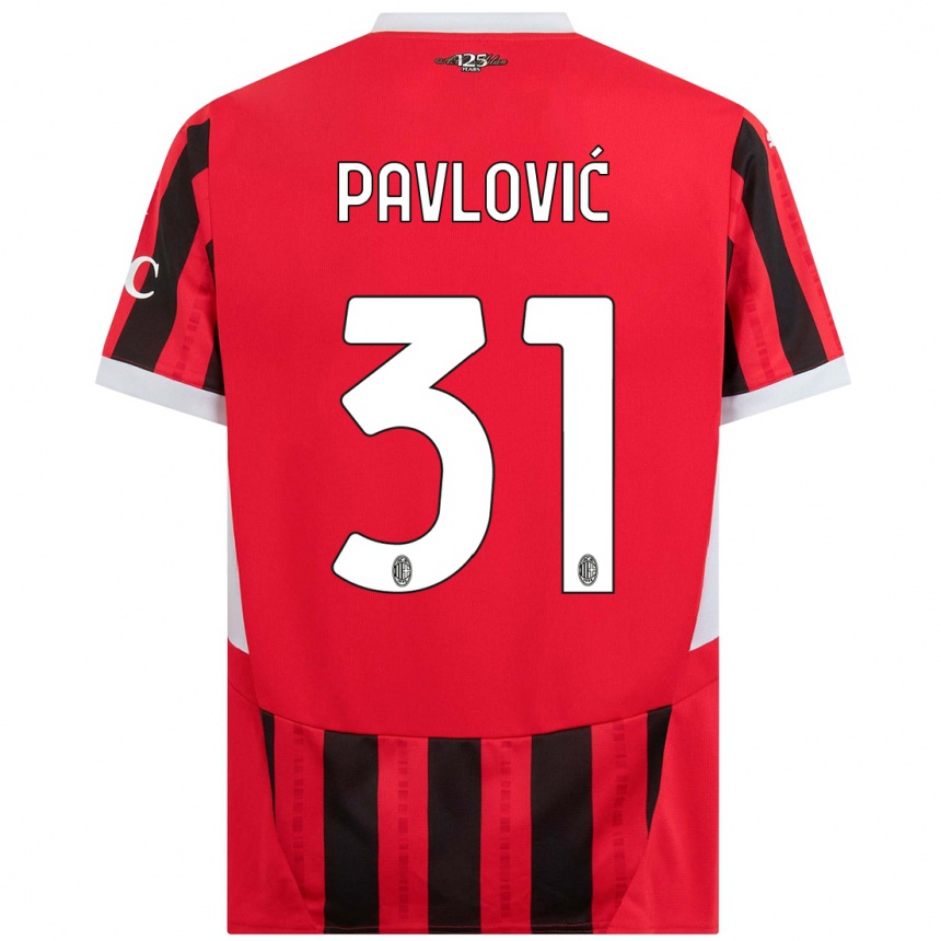 Vaikiškas Strahinja Pavlović #31 Raudona Juoda Namų Marškinėliai 2024/25 T-Shirt