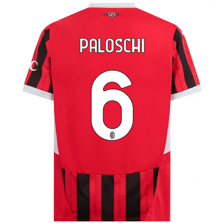 Vaikiškas Dorian Paloschi #6 Raudona Juoda Namų Marškinėliai 2024/25 T-Shirt