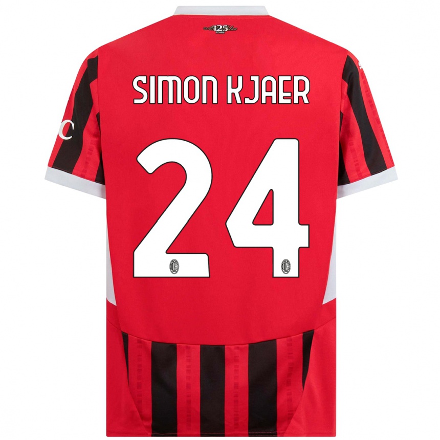 Vaikiškas Simon Kjaer #24 Raudona Juoda Namų Marškinėliai 2024/25 T-Shirt