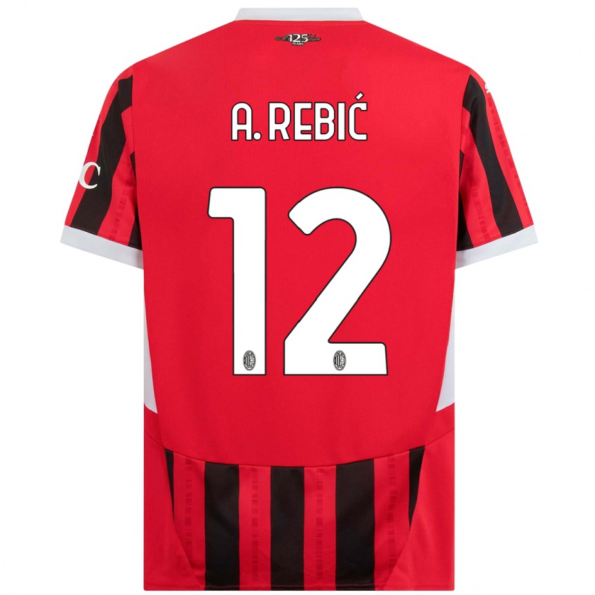 Vaikiškas Ante Rebic #12 Raudona Juoda Namų Marškinėliai 2024/25 T-Shirt