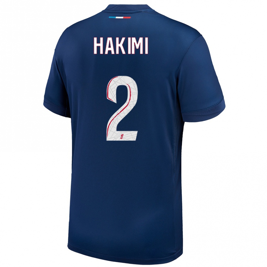 Vaikiškas Achraf Hakimi #2 Tamsiai Mėlyna Balta Namų Marškinėliai 2024/25 T-Shirt