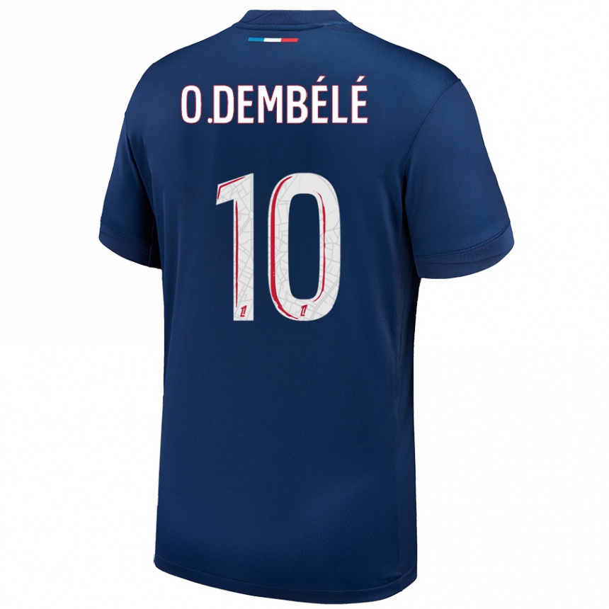 Vaikiškas Ousmane Dembele #10 Tamsiai Mėlyna Balta Namų Marškinėliai 2024/25 T-Shirt