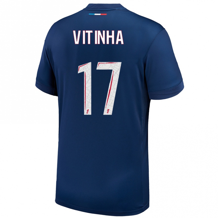 Vaikiškas Vitinha #17 Tamsiai Mėlyna Balta Namų Marškinėliai 2024/25 T-Shirt