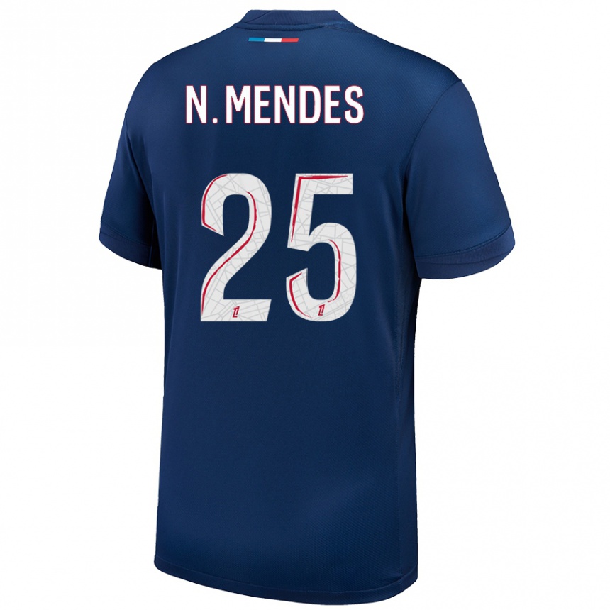 Vaikiškas Nuno Mendes #25 Tamsiai Mėlyna Balta Namų Marškinėliai 2024/25 T-Shirt