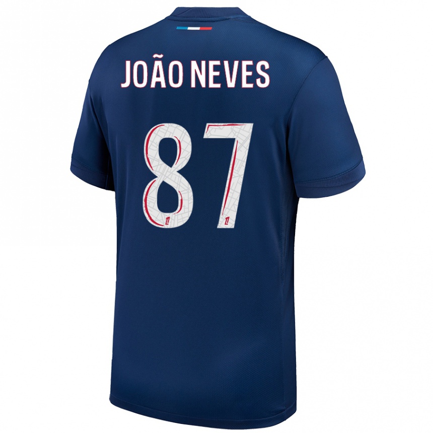 Vaikiškas João Neves #87 Tamsiai Mėlyna Balta Namų Marškinėliai 2024/25 T-Shirt