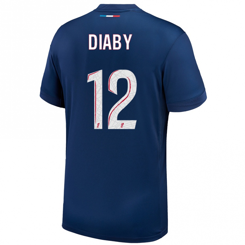 Vaikiškas Ibrahima Diaby #12 Tamsiai Mėlyna Balta Namų Marškinėliai 2024/25 T-Shirt