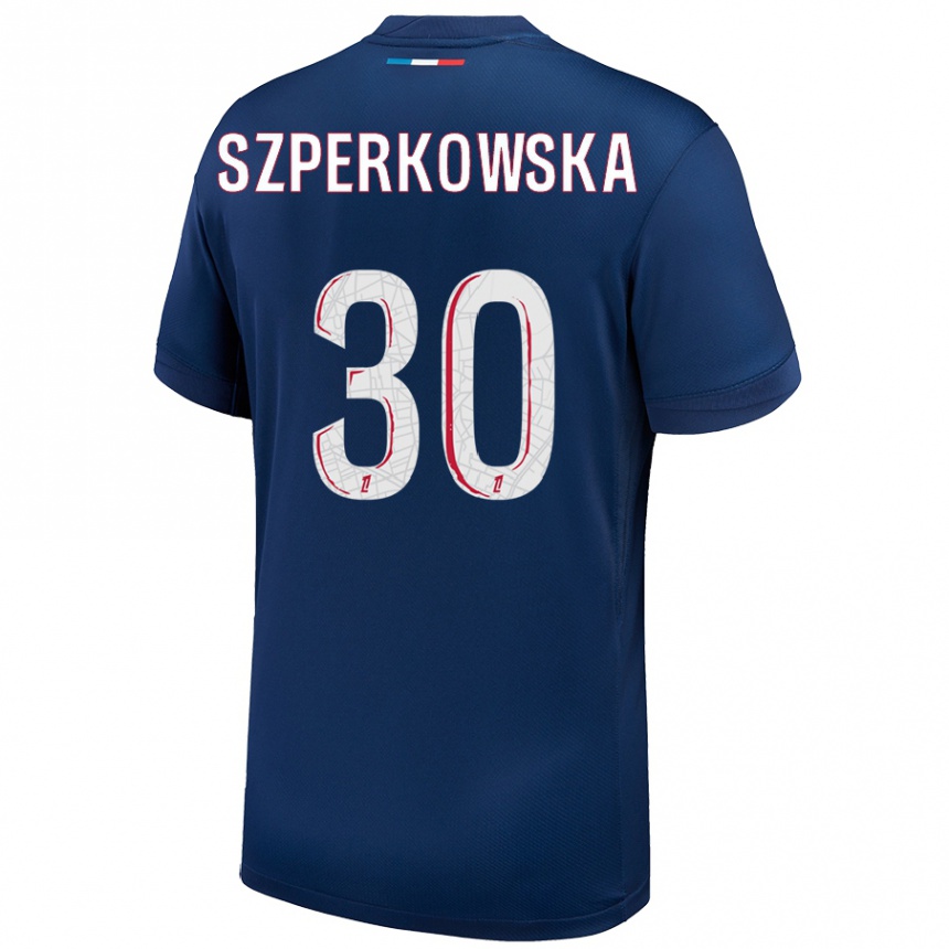 Vaikiškas Oliwia Szperkowska #30 Tamsiai Mėlyna Balta Namų Marškinėliai 2024/25 T-Shirt