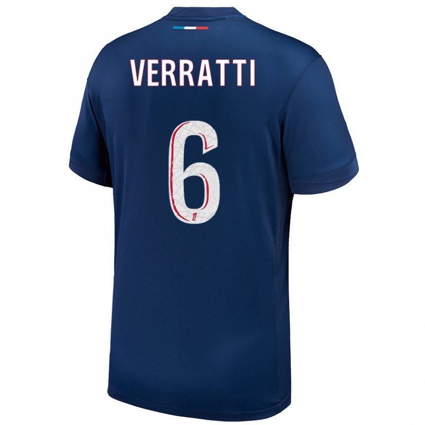 Vaikiškas Marco Verratti #6 Tamsiai Mėlyna Balta Namų Marškinėliai 2024/25 T-Shirt