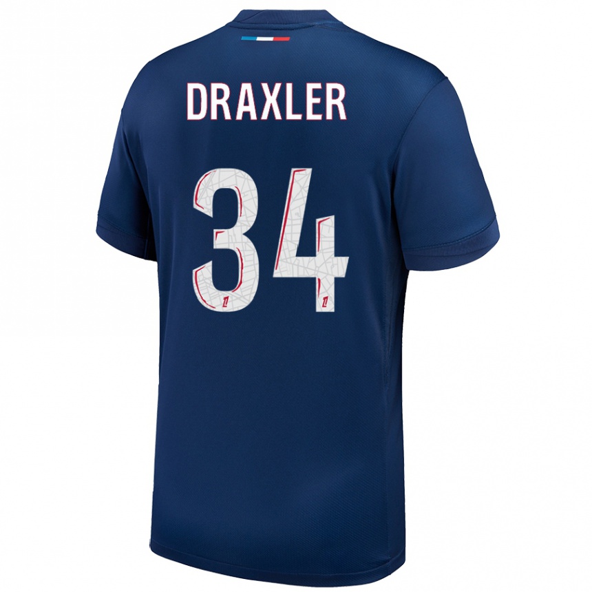 Vaikiškas Julian Draxler #34 Tamsiai Mėlyna Balta Namų Marškinėliai 2024/25 T-Shirt