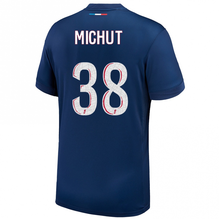 Vaikiškas Edouard Michut #38 Tamsiai Mėlyna Balta Namų Marškinėliai 2024/25 T-Shirt