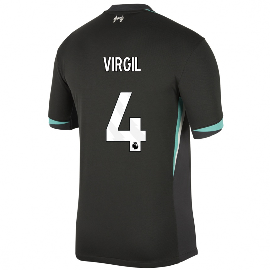 Vaikiškas Virgil Van Dijk #4 Juoda Antracito Balta Išvykos Marškinėliai 2024/25 T-Shirt