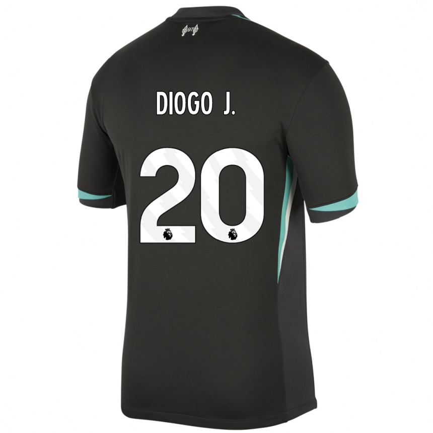 Vaikiškas Diogo Jota #20 Juoda Antracito Balta Išvykos Marškinėliai 2024/25 T-Shirt