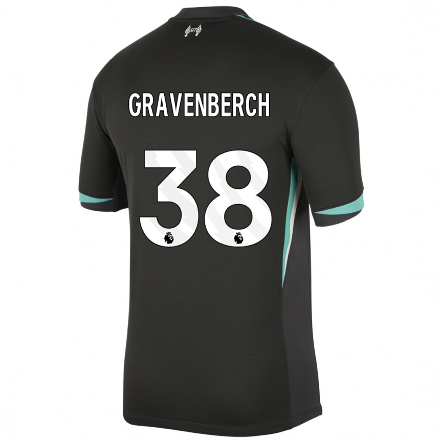 Vaikiškas Ryan Gravenberch #38 Juoda Antracito Balta Išvykos Marškinėliai 2024/25 T-Shirt