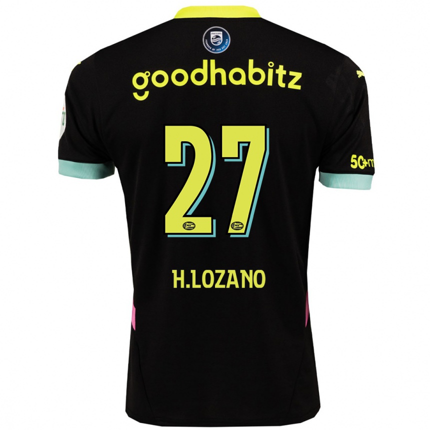 Vaikiškas Hirving Lozano #27 Juoda Geltona Išvykos Marškinėliai 2024/25 T-Shirt