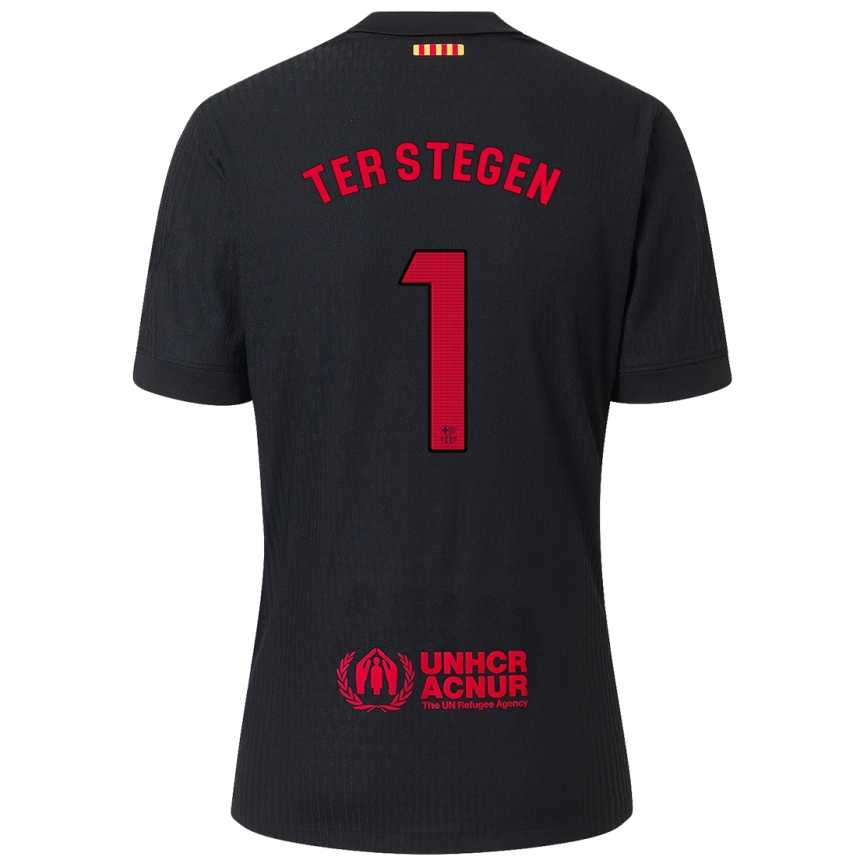 Vaikiškas Marc-Andre Ter Stegen #1 Juoda Raudona Išvykos Marškinėliai 2024/25 T-Shirt